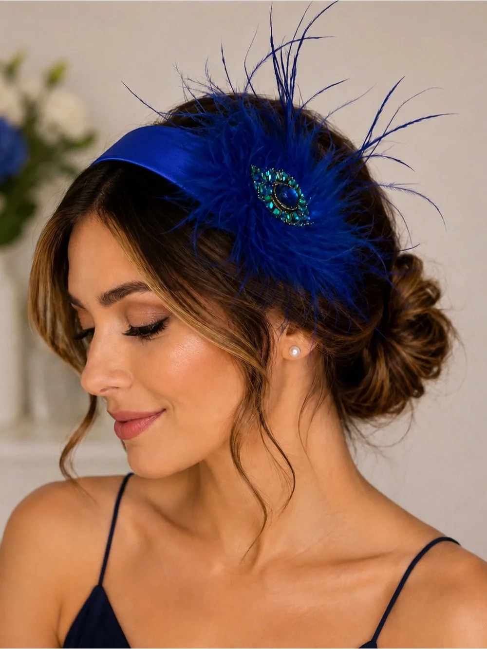 Blush Pink Feather Fascinator Headband | Pearl Flower | Wedding Tea Party